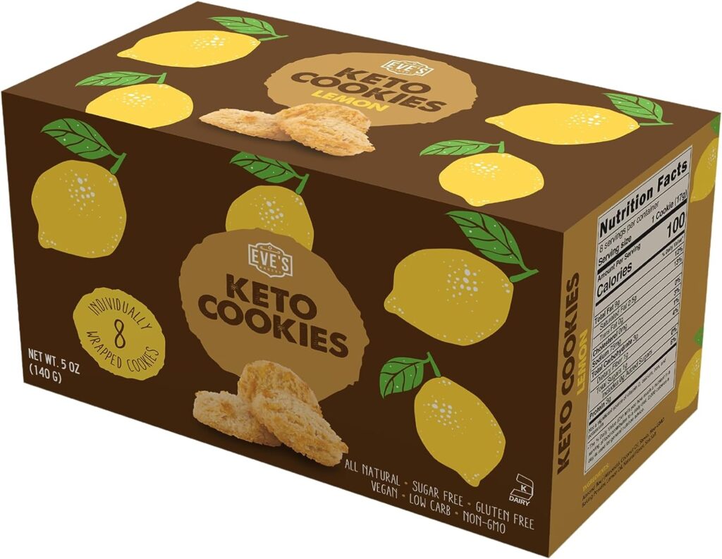 Eve’s Bakery 8 Individually Wrapped Keto Cookies - Low Carb, No Sugar Vegan Treats for a Healthy Diet Diabetic Snack Food - Lemon