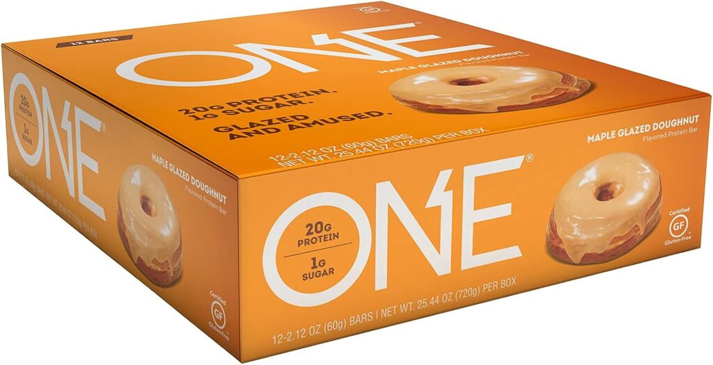 ONE Protein Bars, Maple Glazed Doughnut, Gluten-Free Protein Bar with 20g Protein and only 1g Sugar, Snacking for High Protein Diets, 2.12 Ounce (12 Pack)