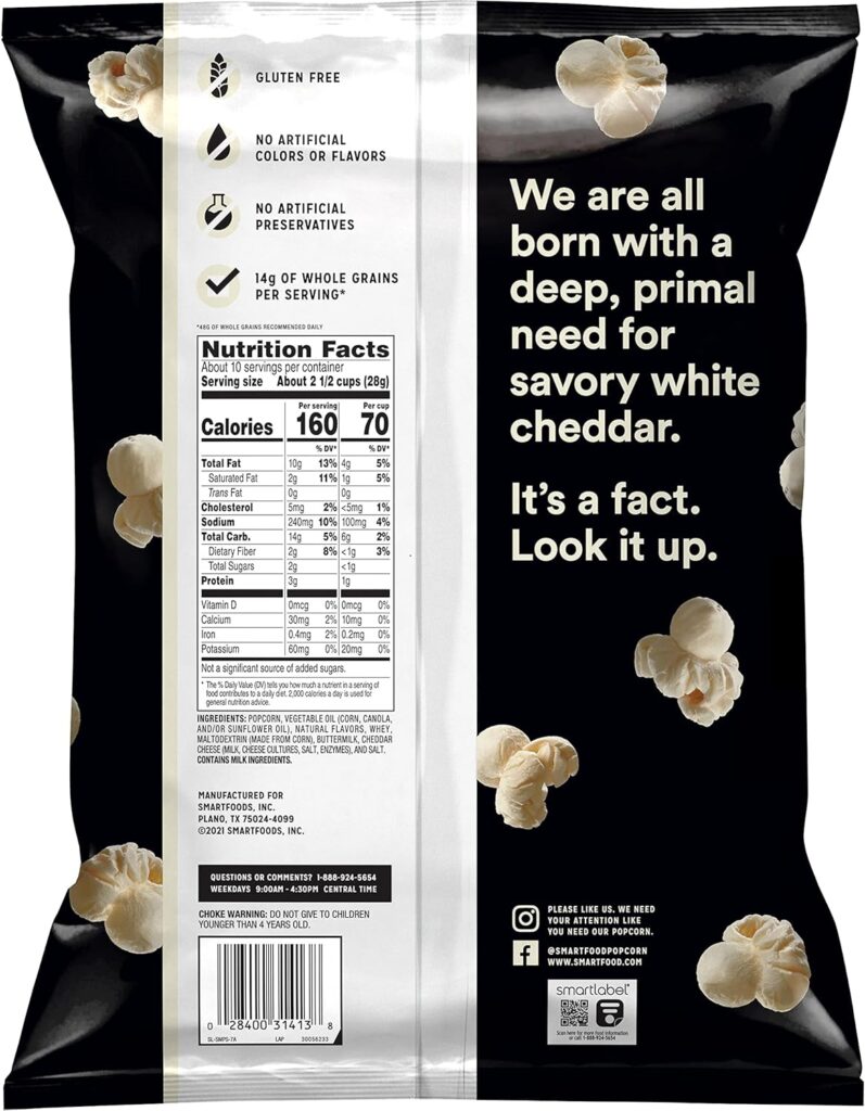 Smartfood Popcorn, White Cheddar, Gluten Free, 9.75oz Party Size Bag