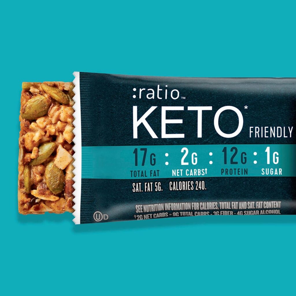 :ratio KETO Friendly Crunchy Bars, Vanilla Almond, Gluten Free Snack, 4 ct