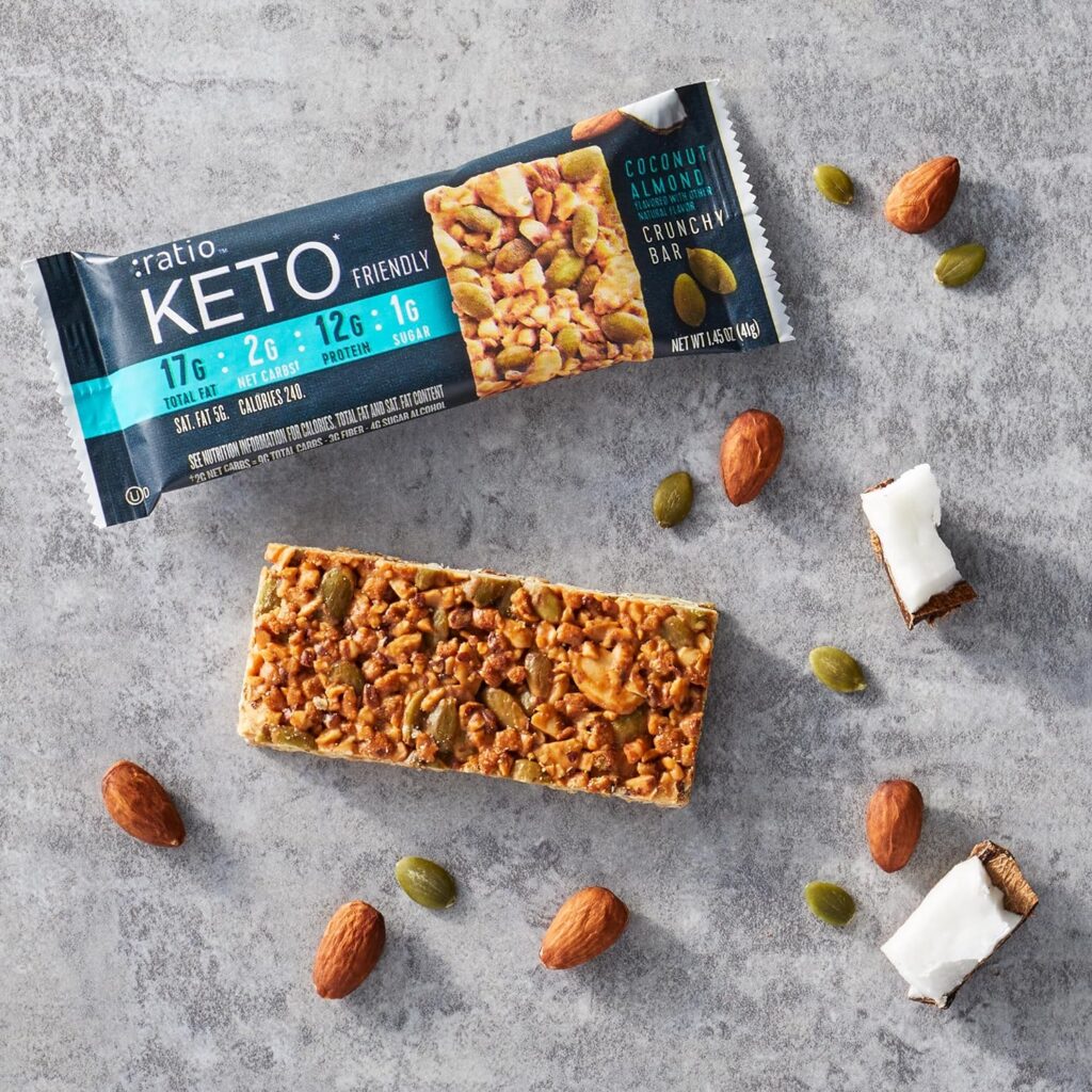 :ratio KETO Friendly Crunchy Bars, Vanilla Almond, Gluten Free Snack, 4 ct