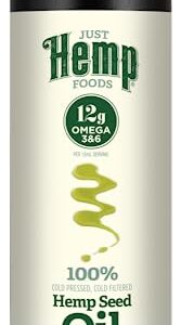 Just Hemp Foods All Natural Hemp Seed Oil, Cold Pressed, Cold Filtered, 12g of Omega 3 & 6 Per Serving, 16.9 Fl Oz