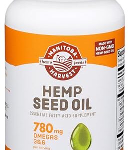 Manitoba Harvest Hemp Seed Oil Softgels, 2,475mg of Plant Based Omegas 3,6 & 9 per serving including GLA, Fish Oil Alternative, 60 Count (Pack of 1) Packaging May Vary