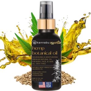 Kannabu Essentia Hemp Botanical Oil for Skin, Hair, Nails & Body | All Natural Vitamin E | Pure Omegas | Cold-Pressed Hemp Seeds | Vegan Non-GMO Cruelty-Free (2 Fl Oz - Pack of 1)