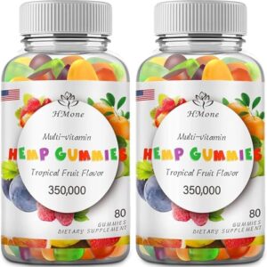 HMone Hemp Gummies High Potency Organic Extra Strength Made with Hemp Oil Vegan Edible Bear Candy, Non-GMO, Low Sugar, Made in USA - 2 Packs