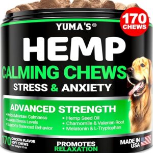 YUMA'S Hemp Calming Chews for Dogs - Advanced Dog Calming Treats - Dog Calming Chews - 170 Chews - Anxiety Relief Treats - Separation Aid, Barking, Stress Relief, Thunderstorms - Melatonin - Hemp Oil