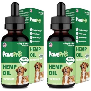 PawsPro Hemp Oil for Dogs and Cats - Helps Pets with Anxiety, Pain, Stress, Sleep, Arthritis, Seizures Relief - Calming Drops Treats Chews - Support Hip and Joint Health - Fast Results (2 Pack)