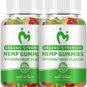 2 Packs Organic Hemp Gummies Extra Strengthen High Potency Pure Hemp Supplements Edible Extract Hemp Oil Lower Sugar Gummy, Organic Bear Candy-Made in USA