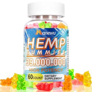 Organic Hemp Gummies - High Potency Extra Strength Stress Reduction & Peaceful Bedtime - Natural Infusion for Adults Relaxation Calm - Non-GMO, Made in USA, 60 Fruity Edibles