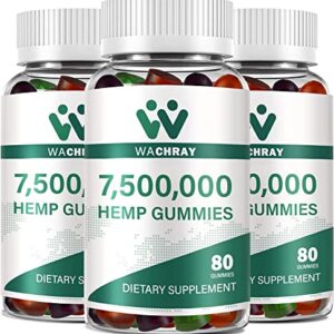 WACHRAY 3 Packs Hemp Gummies from Organic Extra Strengthen Edible Extract Hemp Oil Candy Lower Sugar Gummy