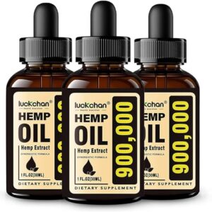 LUCKCHAN 3 Pack Hemp Oil Extra Strength Organic High Potency Hemp Drops Natural Hemp Extract, Non-GMO, Low Sugar, Made in USA