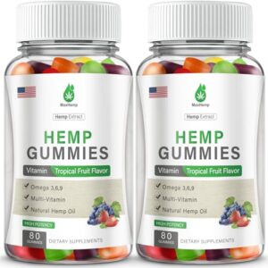 Hemp Gummies 2 Packs - 100% Natural Organic Hemp Gummy Extra Strength High Potency with Pure Hemp Oil Extract Vegan Edible Bear Candy Made in US