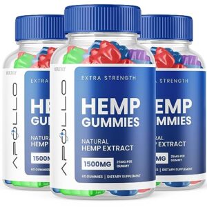 (3 Pack) Apollo Hemp Gummies - Apollo Hemp Gummies, Apollo Hemp Gummies with Premium Hemp, Apollo Hemp Gummies Advanced Hemp Formula, 25mg Per Gummy, 1500mg Hemp Per Bottle Supplement (180 Gumimes)