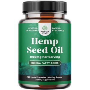 High Absorption Hemp Oil Capsules - Vegan Omega 3 6 9 Supplement with Essential Fatty Acids for Joint Support Relaxing Mood and Skin Health - Halal Non-GMO 1000mg per Serving Hemp Seed Oil Capsules