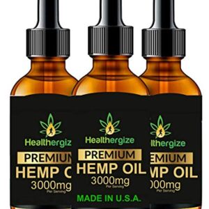 Healthergize Hemp Oil Premium, Non-GMO, Unrefined with Full Flavor and Natural Benefits, Pure Organic, for Calm, Sleep, Discomfort-Product of The USA