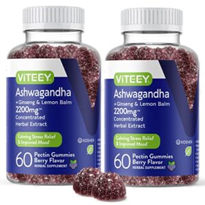 Ashwagandha Supplements Gummies + Ginseng & Lemon Balm Herbal Extract - Ashwagandha Gummies for Calm, Relax, Restore, Unwind - Vegan, Gelatin Free, Gluten Free, GMO Free, Tasty Chewable Berry Flavored