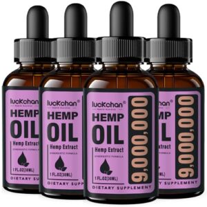 LUCKCHAN 4-Pack Hemp Oil Extra Strength Organic High Potency Hemp Drops Natural Hemp Extract, Non-GMO, Low Sugar, Made in USA (Ciku)