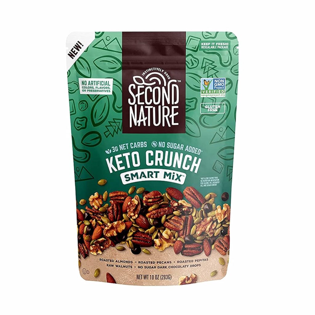 Second Nature Keto Crunch Smart Snack Mix, 10 oz Individual Snack Packs (Pack of 6) - Certified Keto Gluten Free Snack - No Sugar Added Dark Chocolate and Nut Trail Mix, Ideal for Travel Snacks